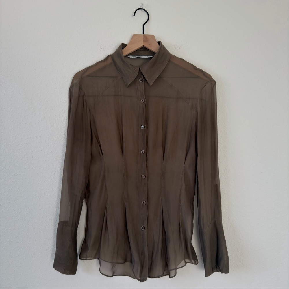 Zara - Sheer Tapered Waist Button-Down Shirt